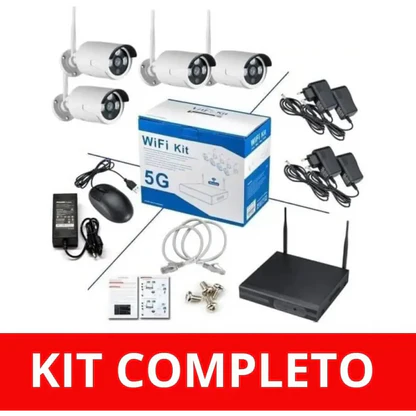 Kit Videosorveglianza Wireless, HD 4 Telecamere WiFi, Sistema IP Remoto con NVR, Supporto 5G e Connessione LAN, Sistema di Sorveglianza con Rivelazione Movimento.